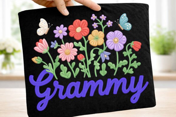 Floral Faux Yarn Grammy Mother's Day PNG Design Overview