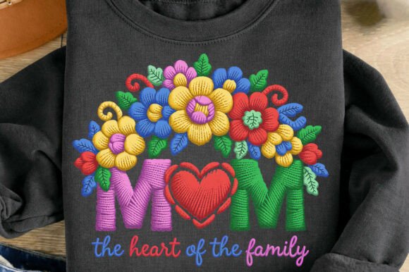Floral Yarn Mom Heart of the Family Png: A Vibrant Design for Mother's Day Creations