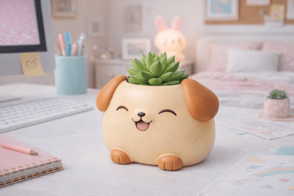 Kawaii Happy Puppy Planter STL: A Joyful 3D Print