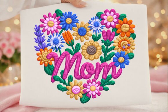Mom Floral Heart Faux Yarn Mother's Day Design