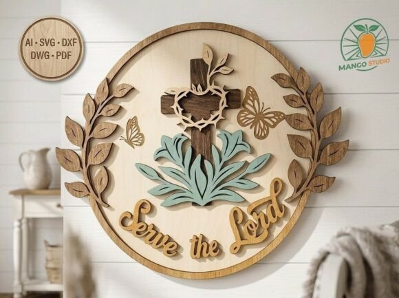 Serve the Lord 3D Layered Cross Design: A Masterpiece of Digital Craftsmanship
