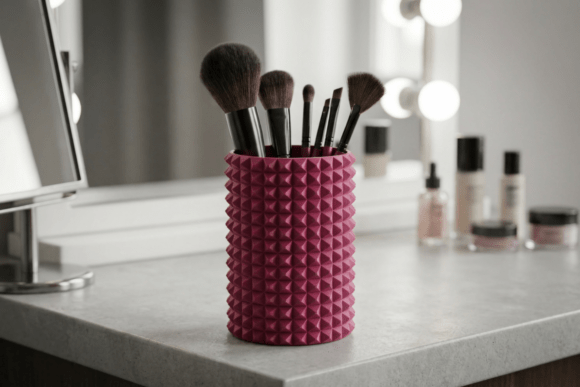 Studded Vase Makeup Brush Holder: Elevating Your Workspace with 3D Printed Design