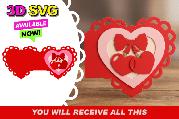 Valentine's Day Cherry Love Card 3D SVG